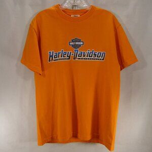 Mens 2014 Harley Davidson Orange Bar Shield Logo T-Shirt Alligator Orlando FL M